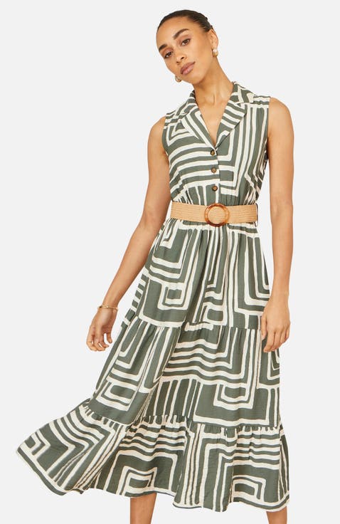 Geo Print Midi Shirt Dress