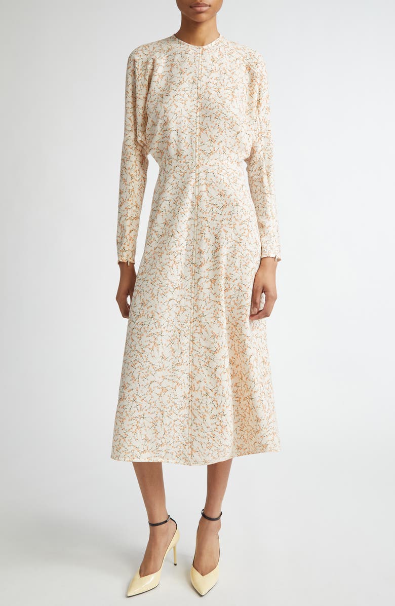 Victoria Beckham Long Sleeve Cady Midi Dress, Main, color, Floral Ovation Peach