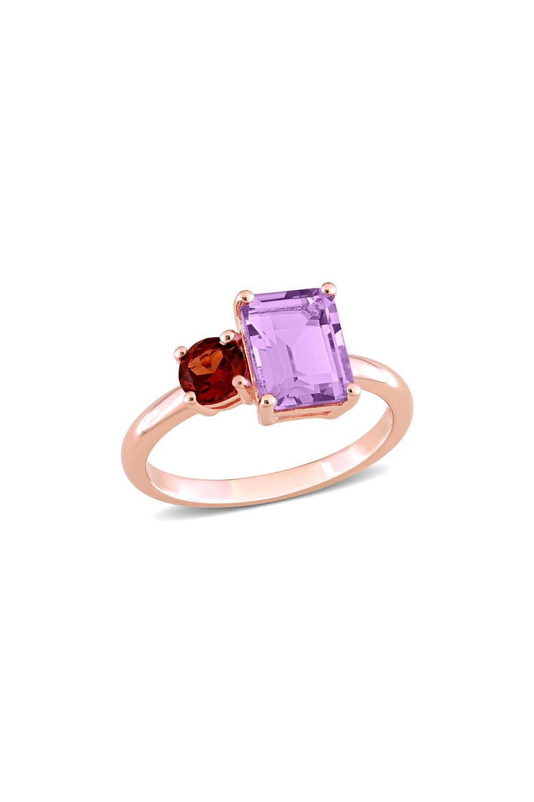 14K Rose Gold Plated Sterling Silver Amethyst & Garnet Ring, Main, color, MULTICOLOR