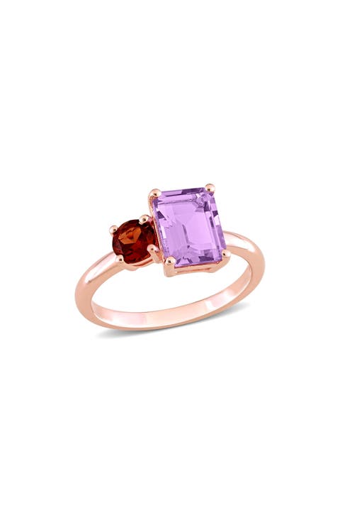 14K Rose Gold Plated Sterling Silver Amethyst & Garnet Ring