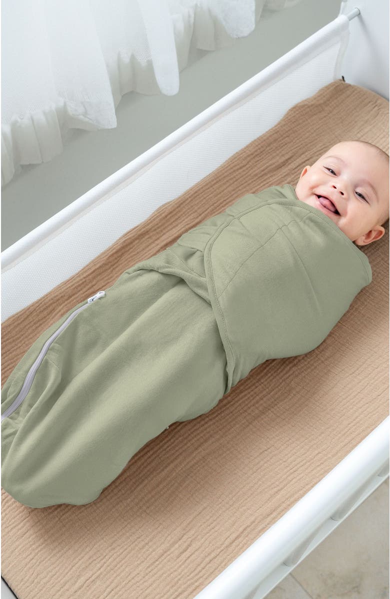 Comfy Cubs Easy Swaddle Blankets with Zipper, Alternate, color, Stone, Sage, Azul