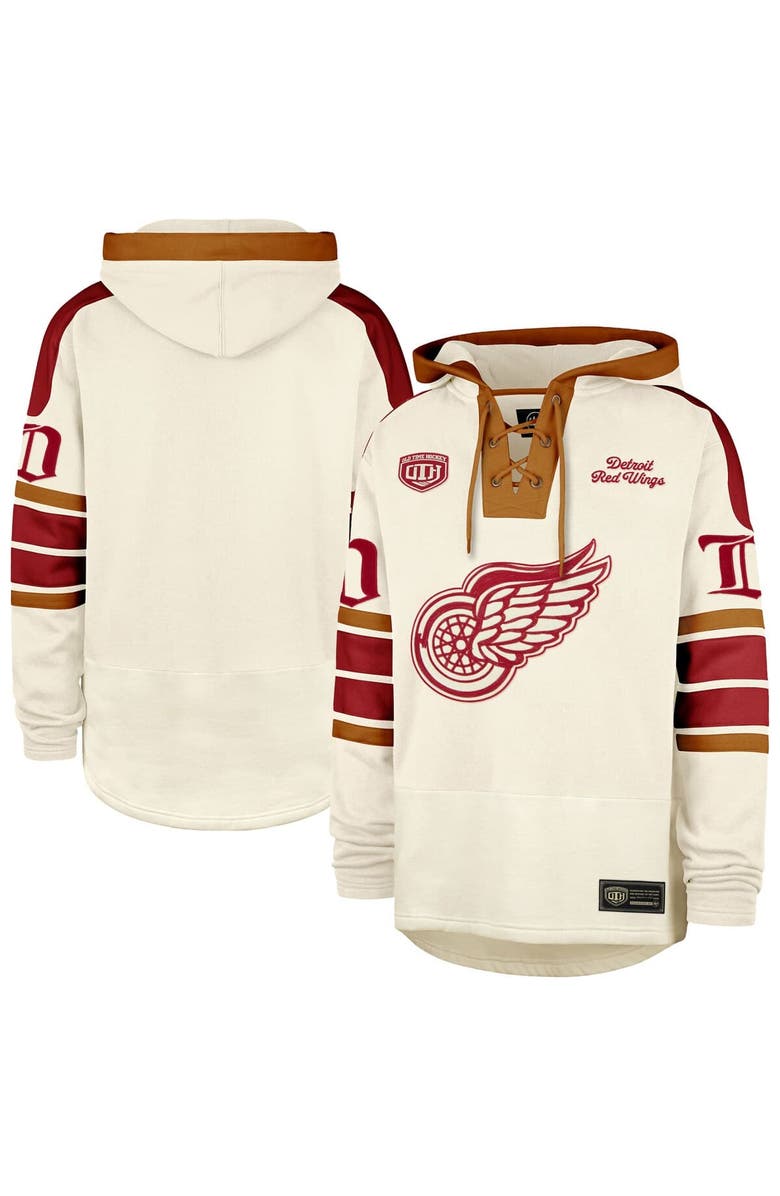 '47 Men's '47  Cream Detroit Red Wings Blue Line Heritage Lacer Pullover Hoodie, Alternate, color, 