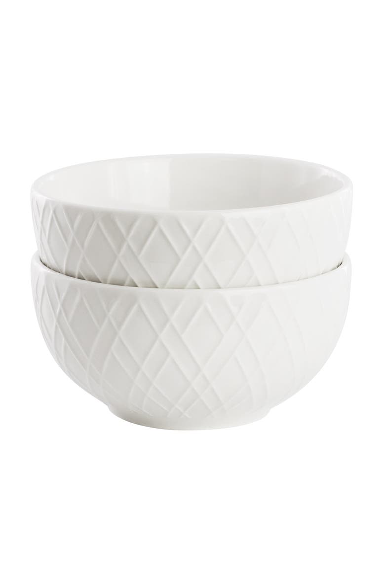 2 Piece Fine Ceramic 4.5in Fruit Bowl Set in White, Main, color, White