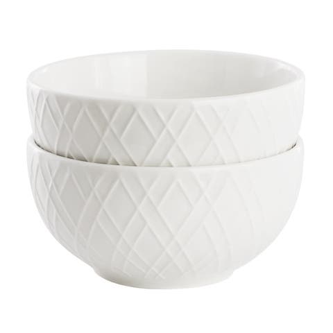 2 Piece Fine Ceramic 4.5in Fruit Bowl Set in White