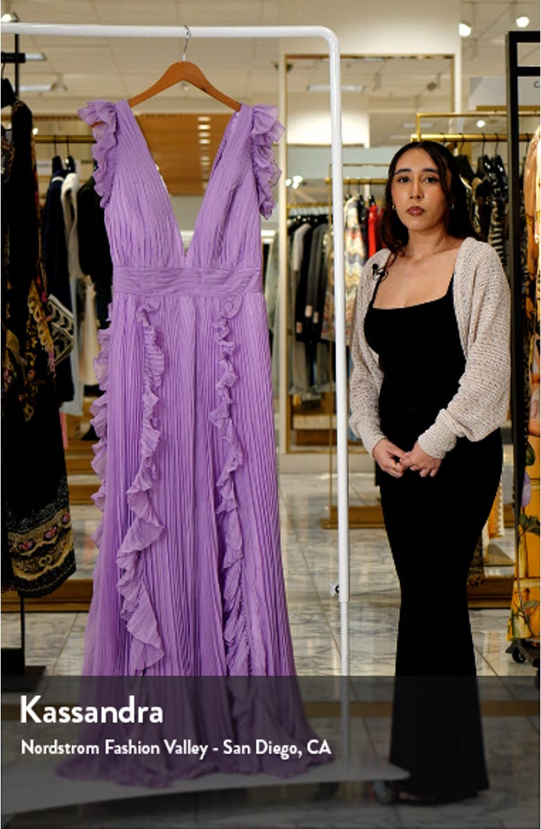 Pleated Ruffle Cap Sleeve Chiffon Gown, sales video thumbnail