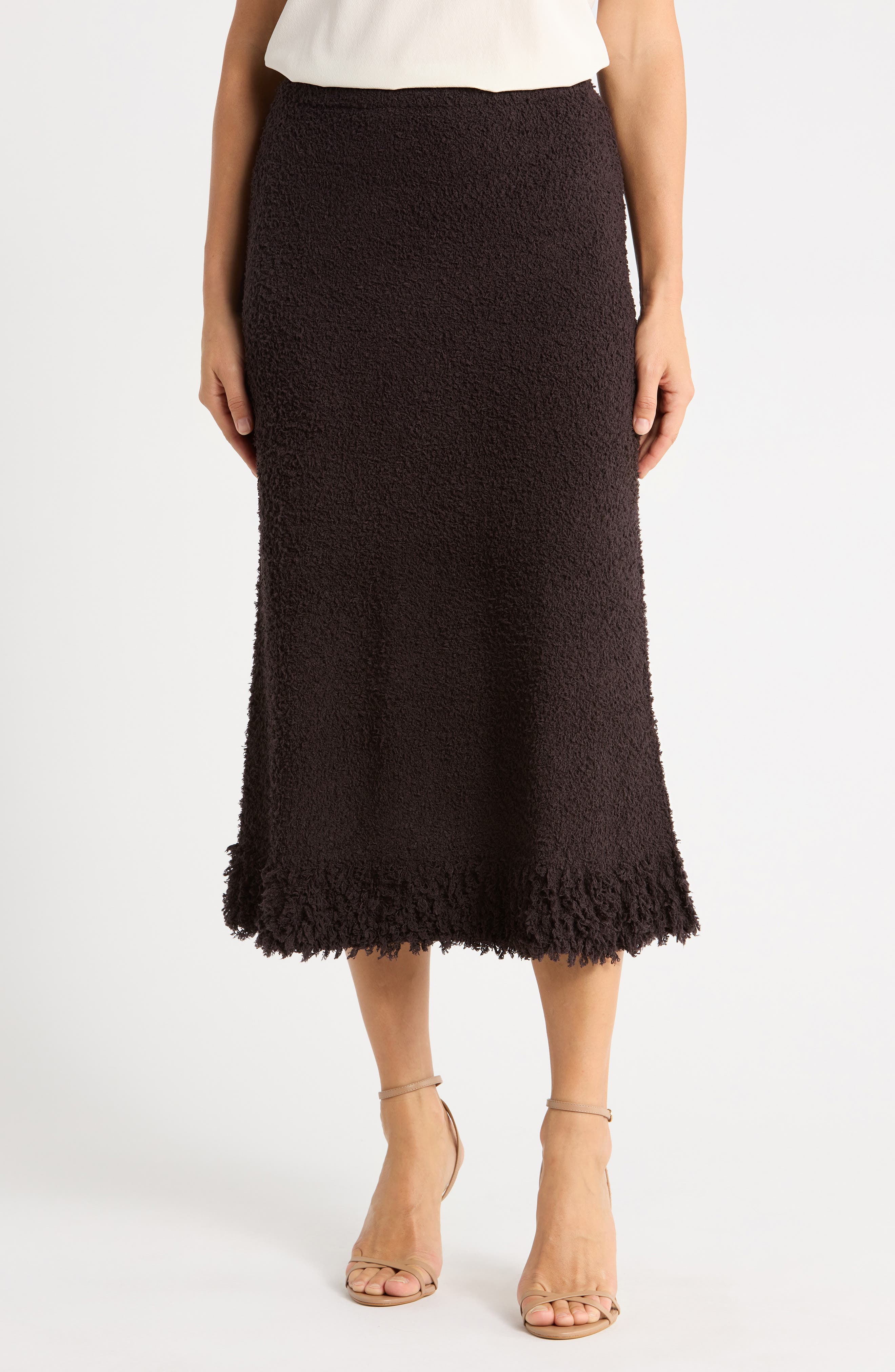 Frayed Trim Midi Skirt