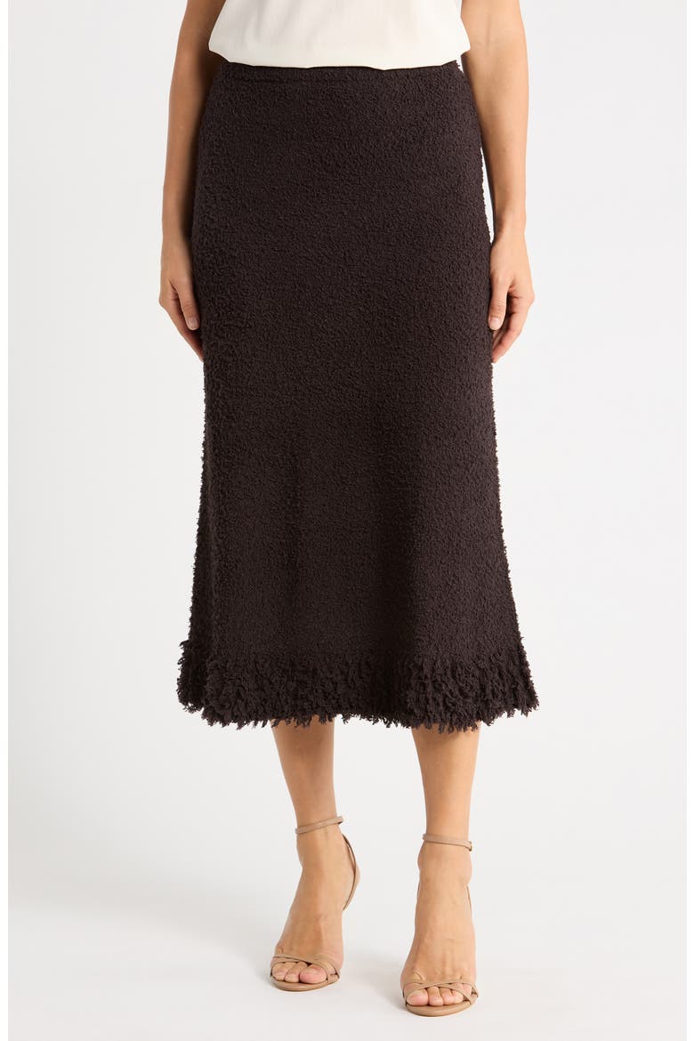 Frayed Trim Midi Skirt, Main, color, DARK ROAST
