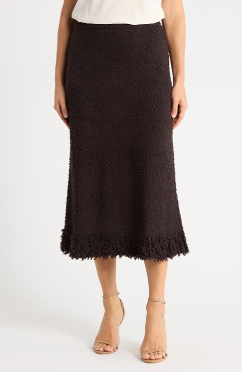 Frayed Trim Midi Skirt