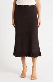 Adrianna Papell Frayed Trim Midi Skirt