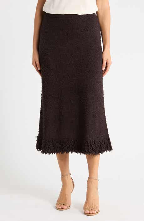 Frayed Trim Midi Skirt