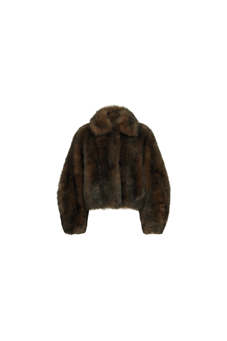 Soft shearling outerwear jacket with shiny zipper pull, Alternate, color, Pine Cone Brown