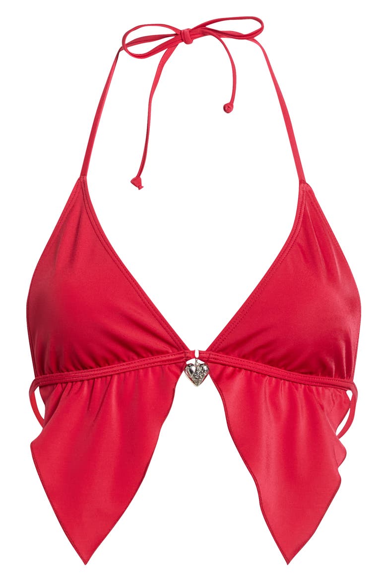 Aquamarine Heart Charm Bikini Top, Main, color, RED