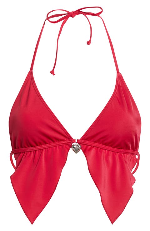 Aquamarine Heart Charm Bikini Top