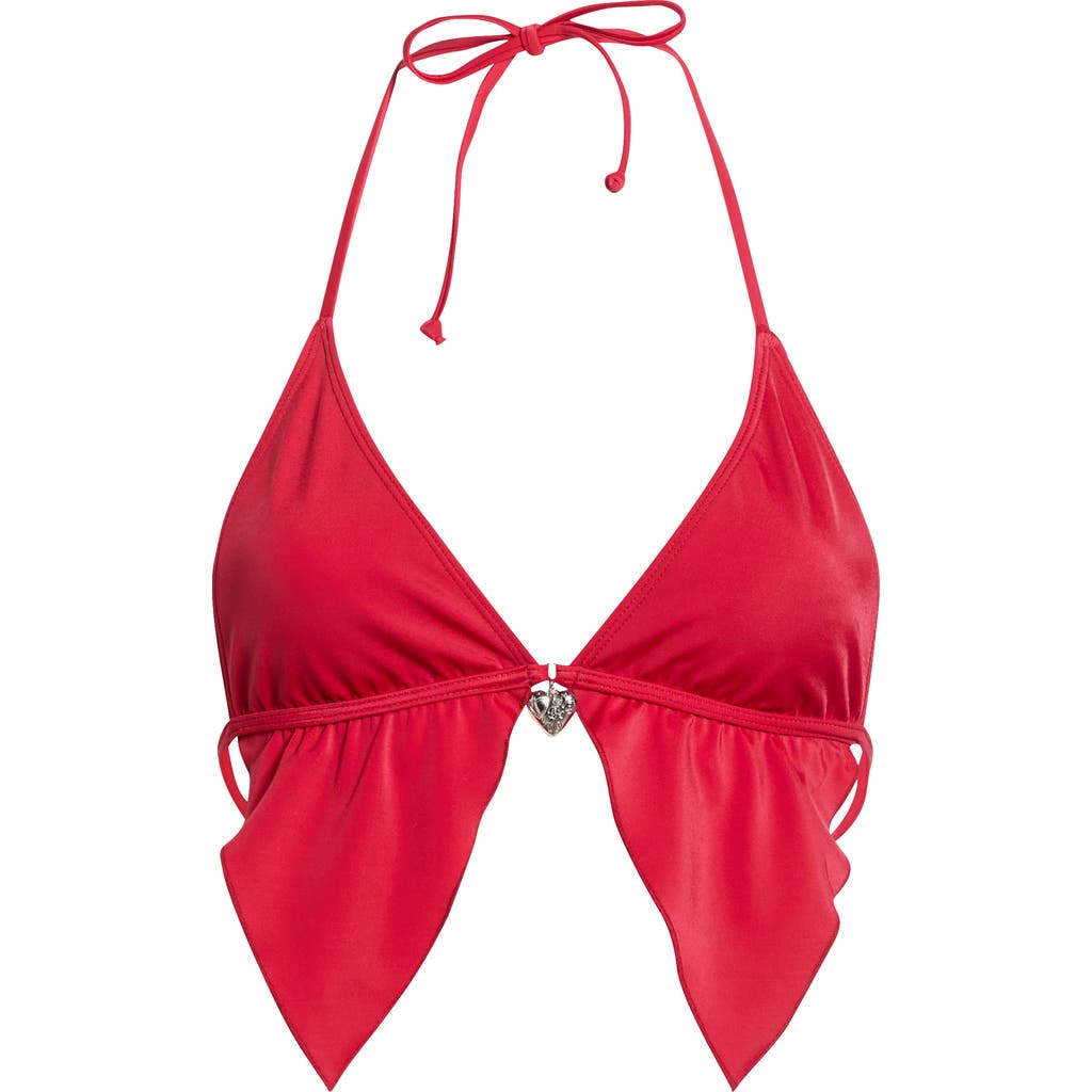 PacSun Aquamarine Heart Charm Bikini Top in Red at Nordstrom, Size Small