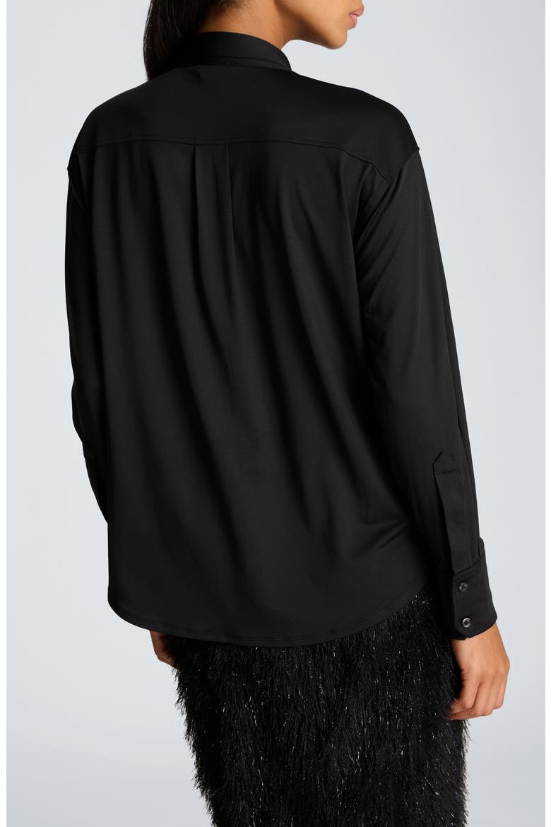 Bow Neck Long Sleeve Shirt, Alternate, color, BLACK