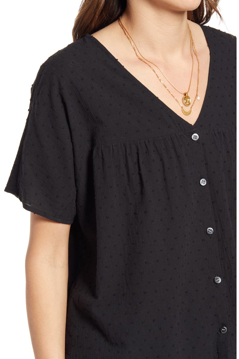 Swiss Dot V-Neck Blouse, Alternate, color, TRUE BLACK