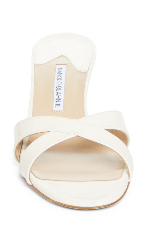 Manolo Blahnik Patent Leather Crisscross Slide Sandals In Light Cream