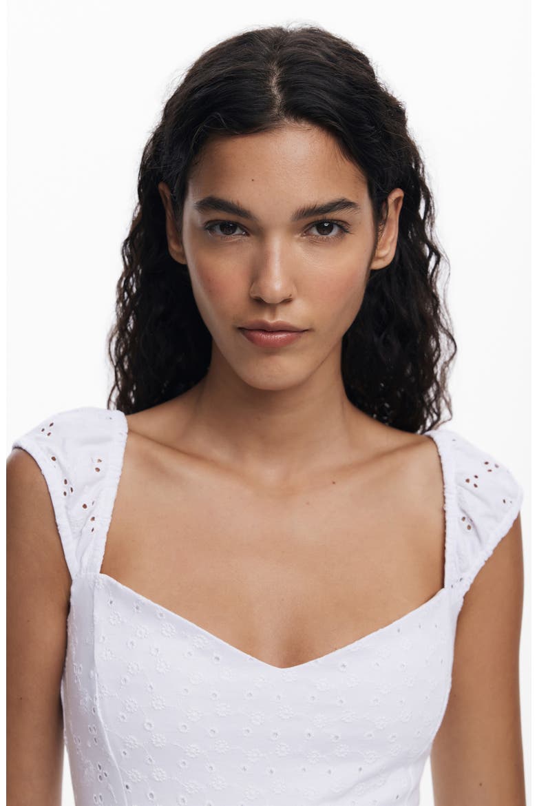 Sleeveless Embroidered Eyelet Cotton Midi Dress, Alternate, color, WHITE