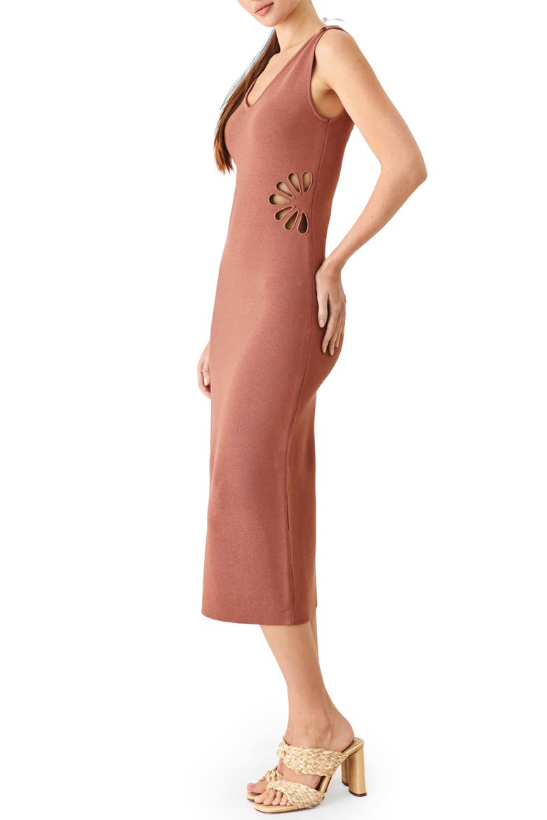 Floral Cutout Sleeveless Midi Sweater Dress, Alternate, color, BAKED CLAY