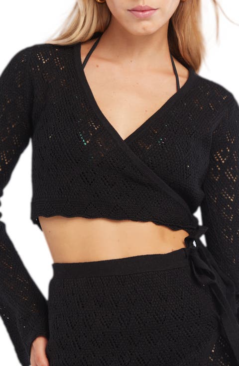 Kaia Openwork Crochet Crop Cover-Up Sweater