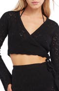Capittana Kaia Openwork Crochet Crop Cover-Up Sweater