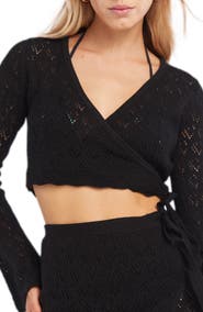 Capittana Kaia Openwork Crochet Crop Cover-Up Sweater
