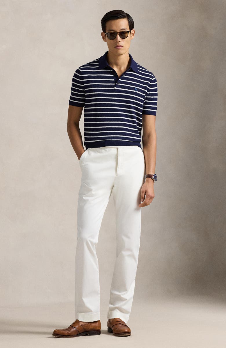 Polo Ralph Lauren Stripe Cotton & Linen Polo Sweater, Alternate, color, Bright Navy Combo