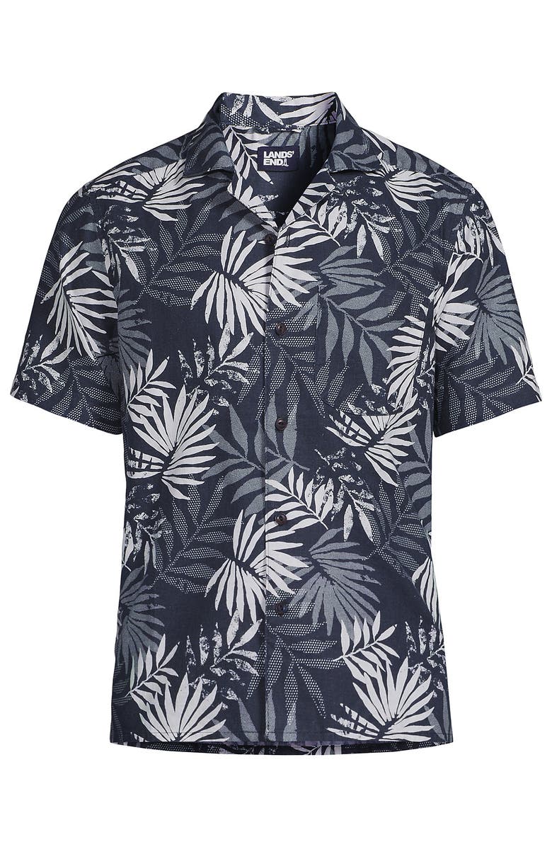 Lands' End Short Sleeve Camp Collar Hawaiian Shirt, Alternate, color, Slate Blue Stipple Palm
