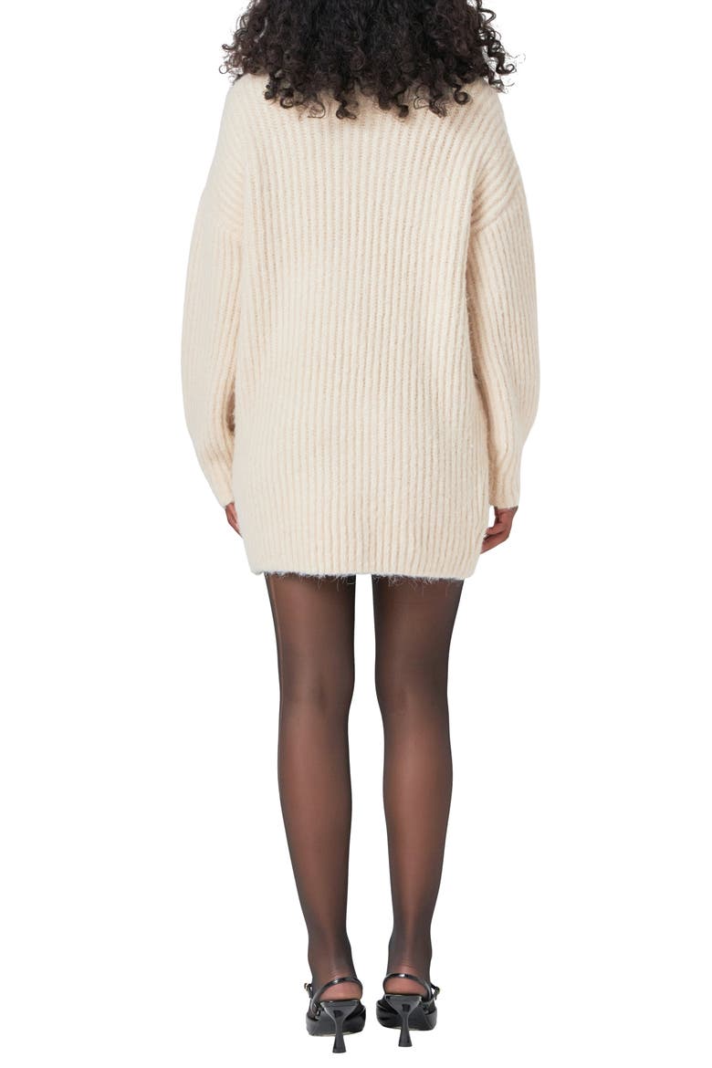 Oversize Long Sleeve Rib Sweater Minidress, Alternate, color, CREAM