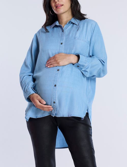 Motherhood Maternity Long Sleeve Button-up Poplin Shirt In Medium Chambray