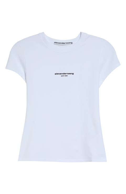 Logo Print Fitted Stretch Cotton T-Shirt