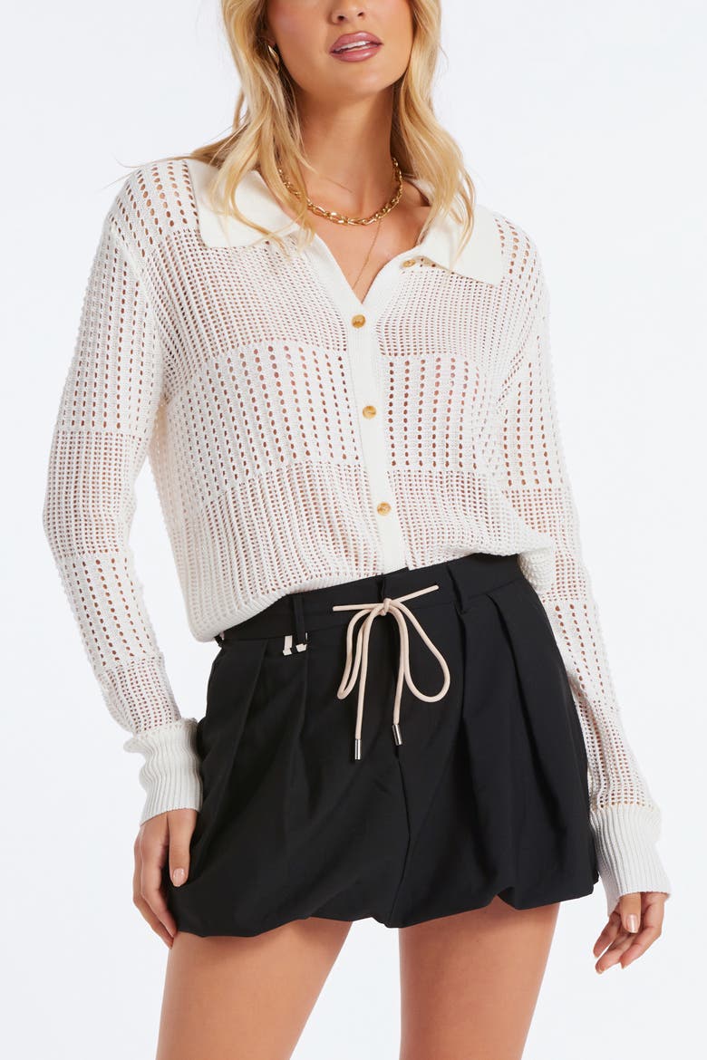 Sporty Pointelle Cardigan, Alternate, color, Ivory