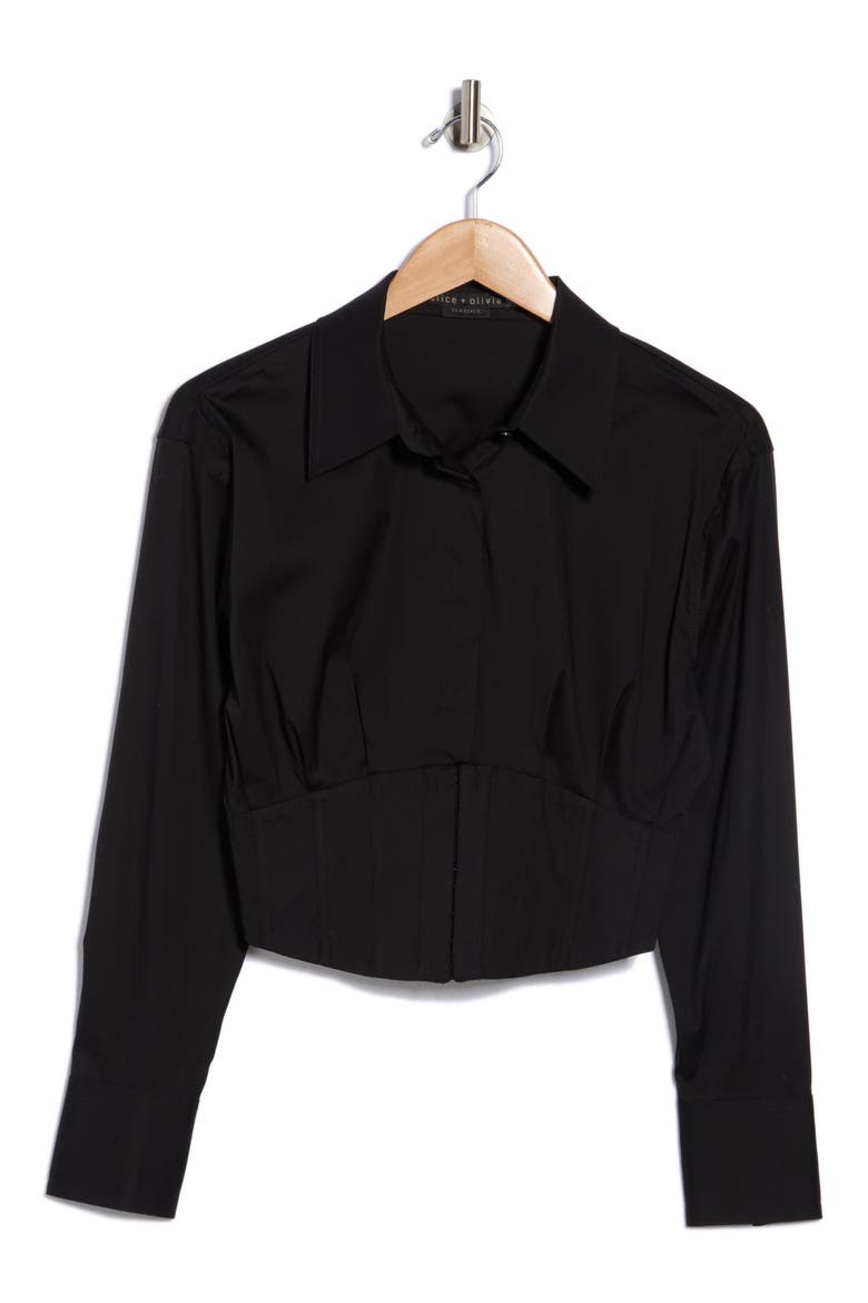 Edie Corset Button-Up Shirt, Alternate, color, BLACK