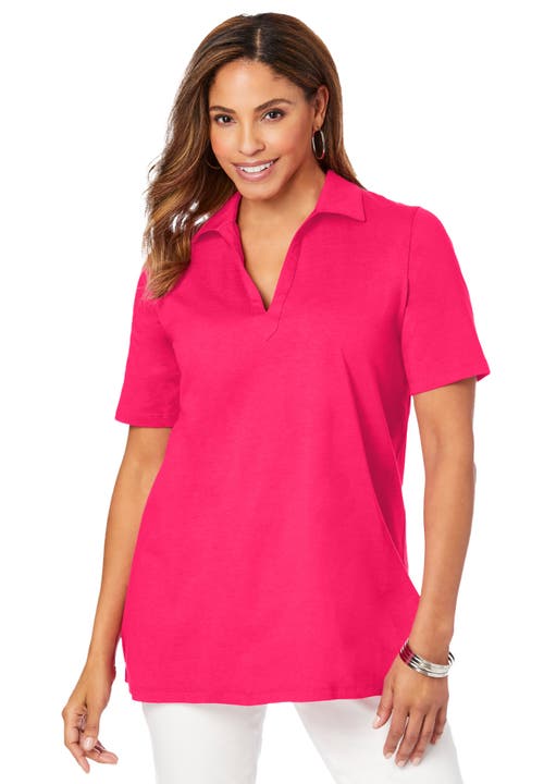 Jessica London Stretch Cotton Polo Tee In Red
