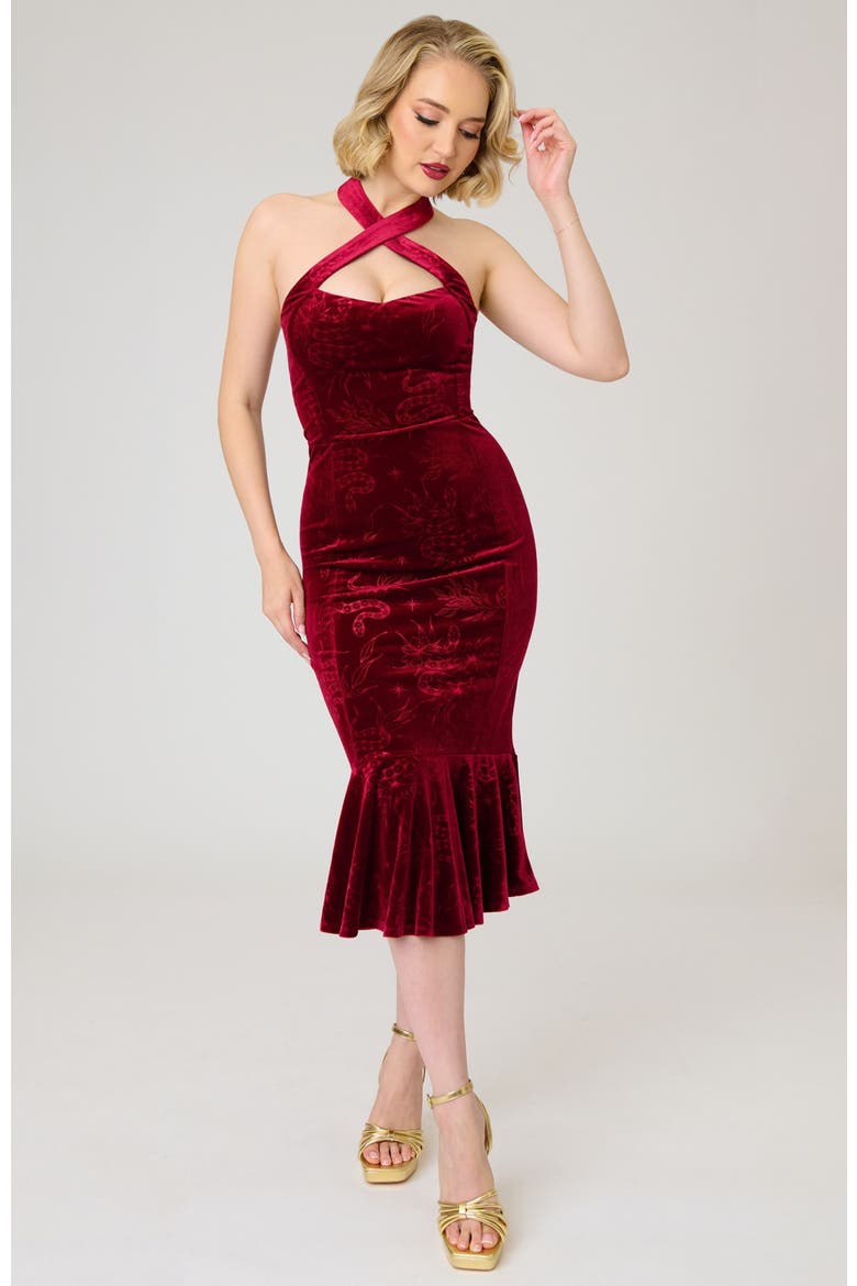 Penelope Wiggle Dress, Main, color, Burgundy Velvet w/ Snake Print