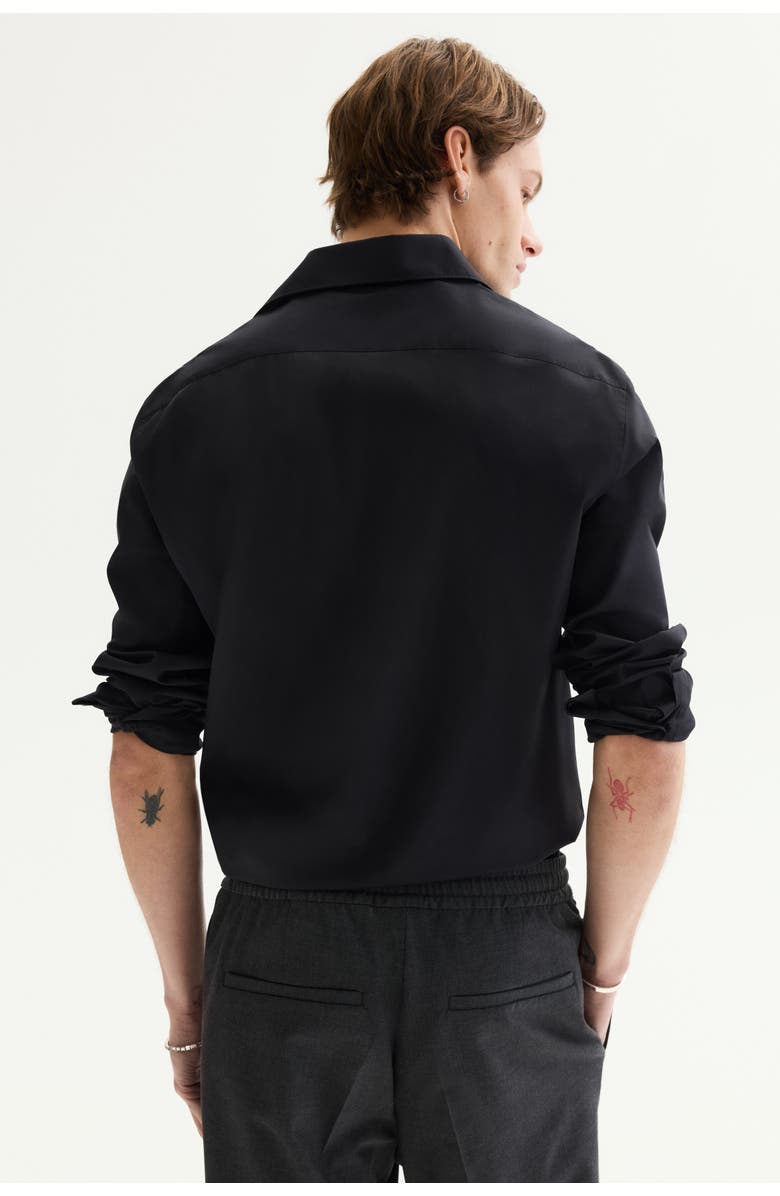 H&M Slim Fit Stretch Shirt, Alternate, color, Black