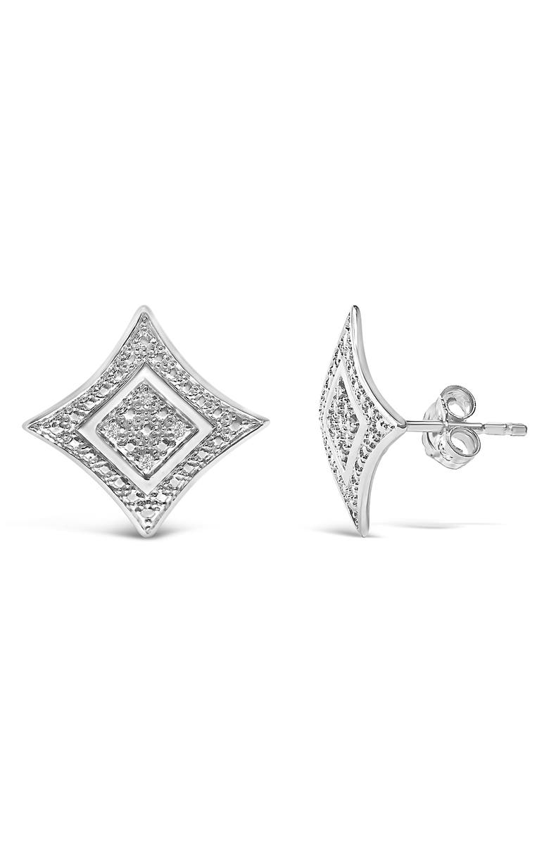 Haus of Brilliance Silver Diamond Accent 4-Stone Four Pointed Star Shaped Halo-Style Stud Earrings, Alternate, color, White