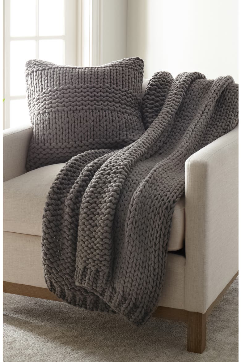 Chunky Knit Accent Pillow & Oversize Throw Blanket Set, Alternate, color, GRAY