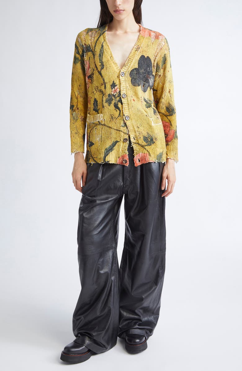 R13 Ripped Floral Cardigan, Alternate, color, Ochre Floral