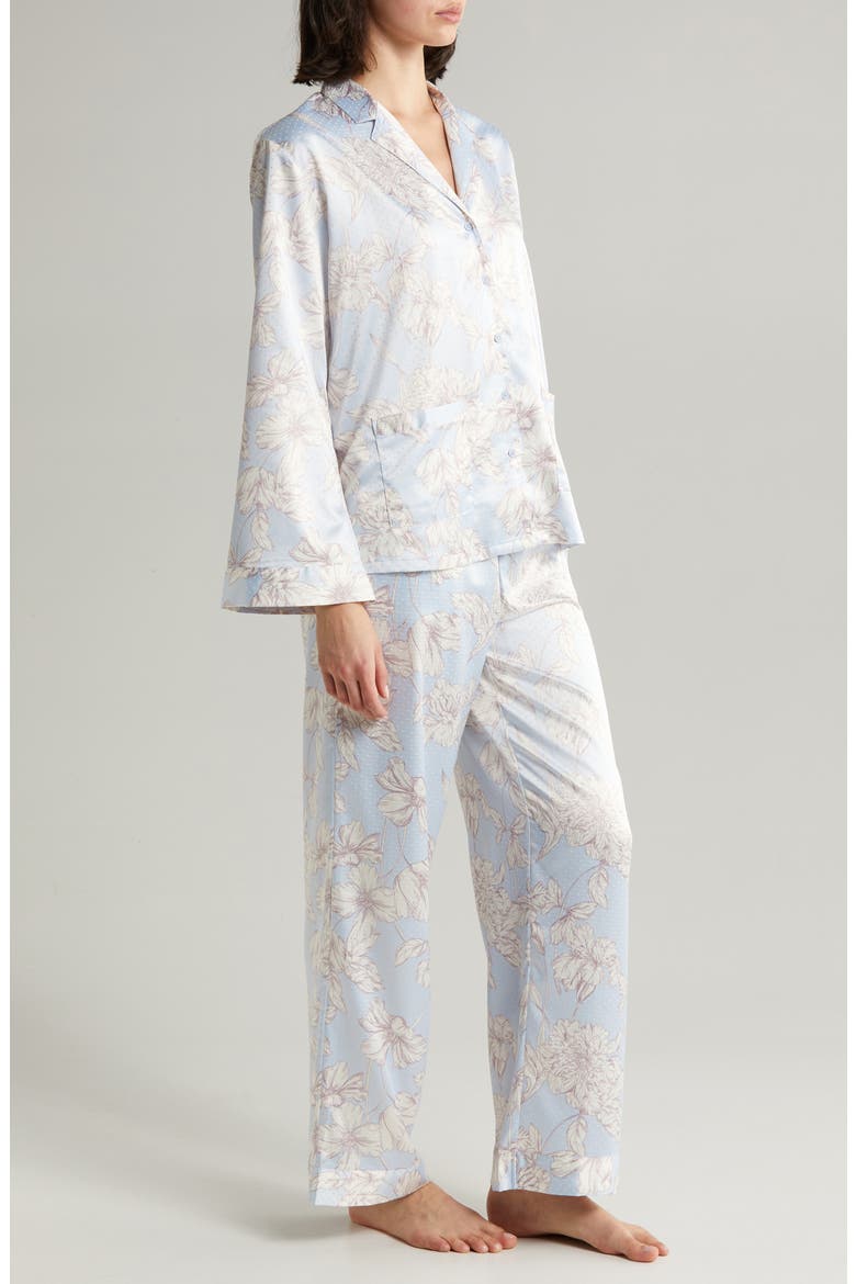 Dobby Satin Pajamas, Alternate, color, BLUE FEATHER HENRIETTE FLORAL