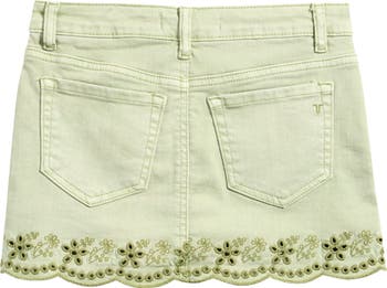 Eyelet Embroidered Scallop Hem Denim Skort