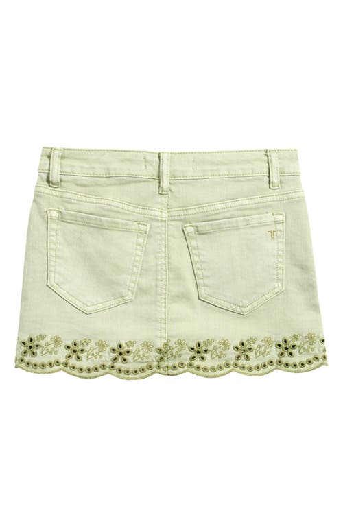 Tractr Eyelet Embroidered Scallop Hem Denim Skort In Sage