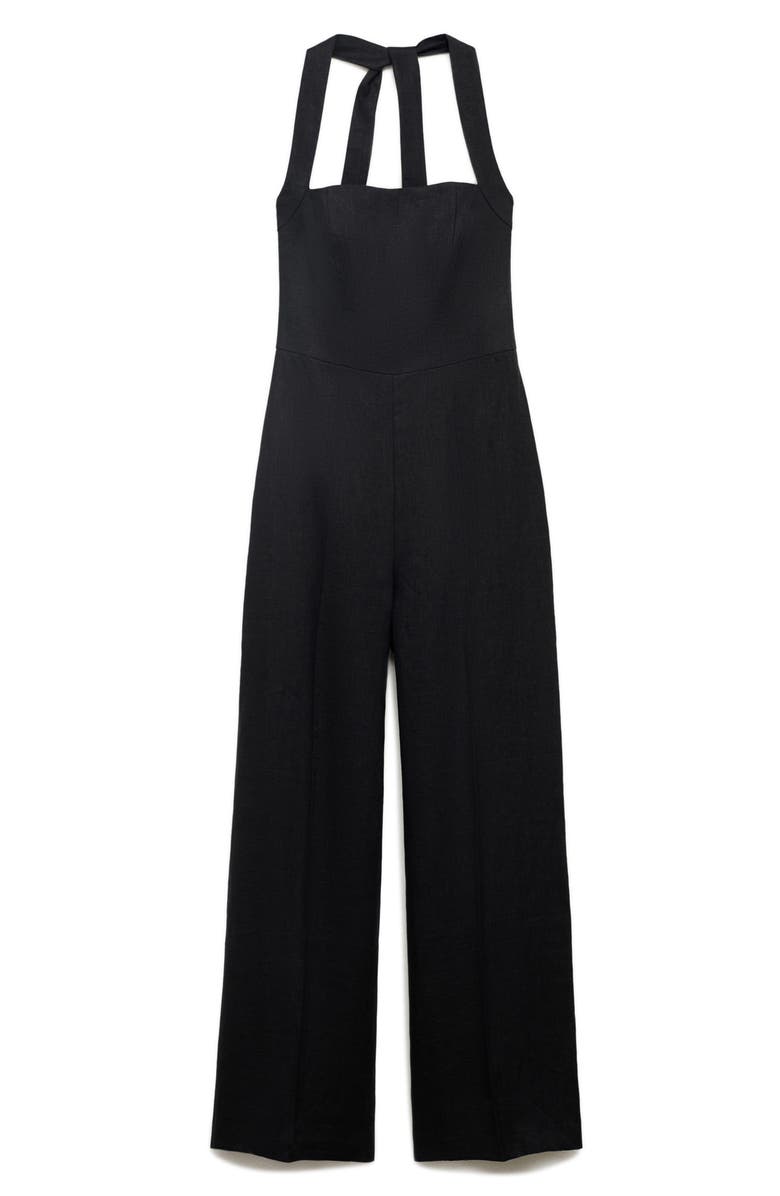 MANGO Halter Linen Jumpsuit, Alternate, color, 