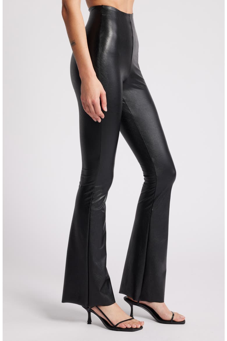 Faux Leather Flare Leggings, Alternate, color, BLACK