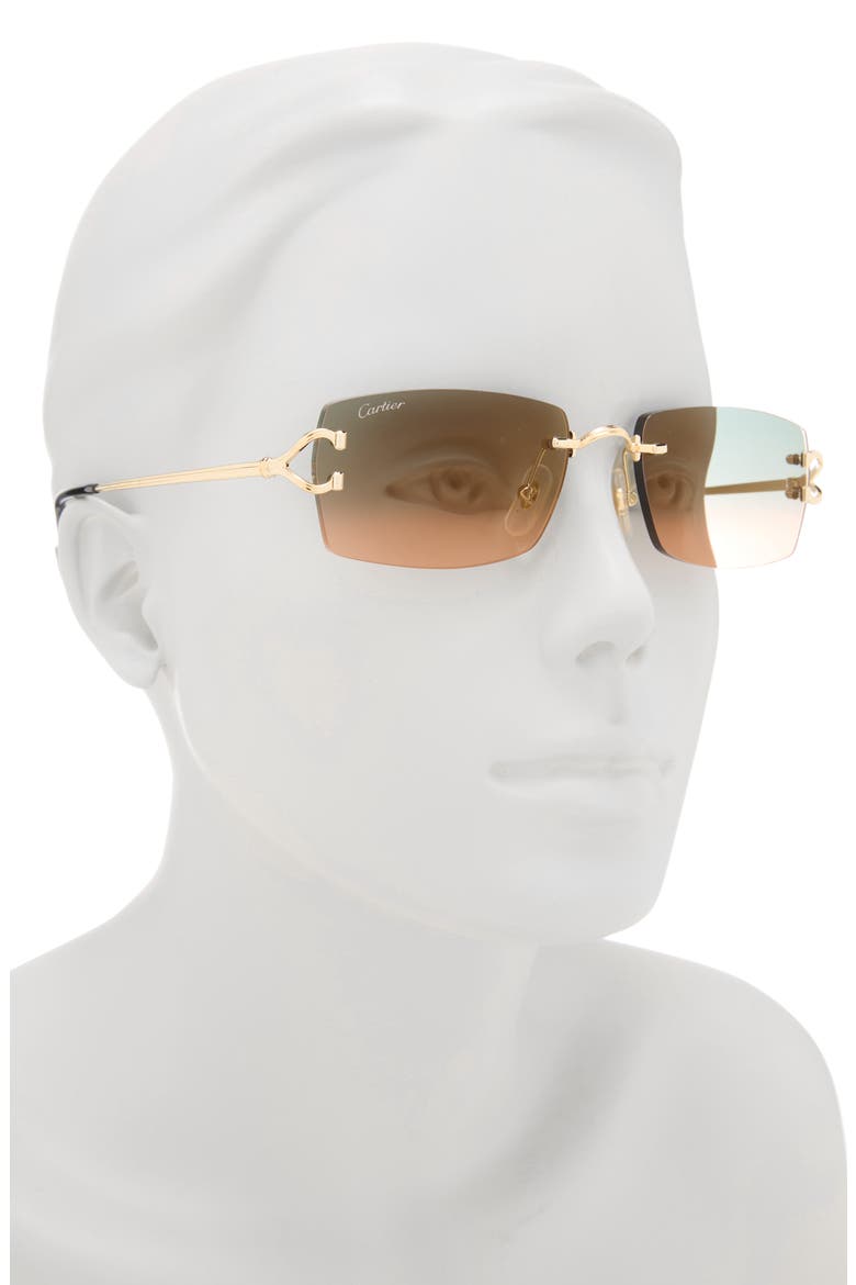 56mm Rimless Rectangular Sunglasses, Alternate, color, GOLD