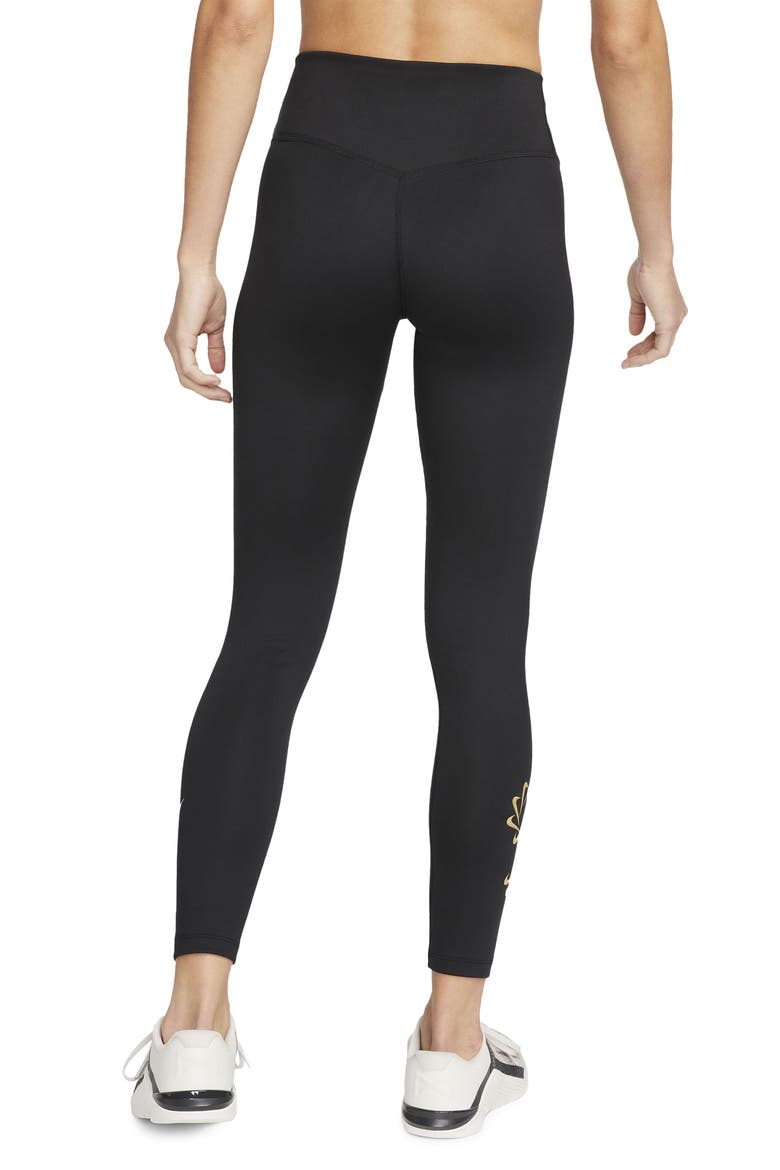 Therma-FIT One Graphic Training Leggings, Alternate, color, BLACK/ WHITE