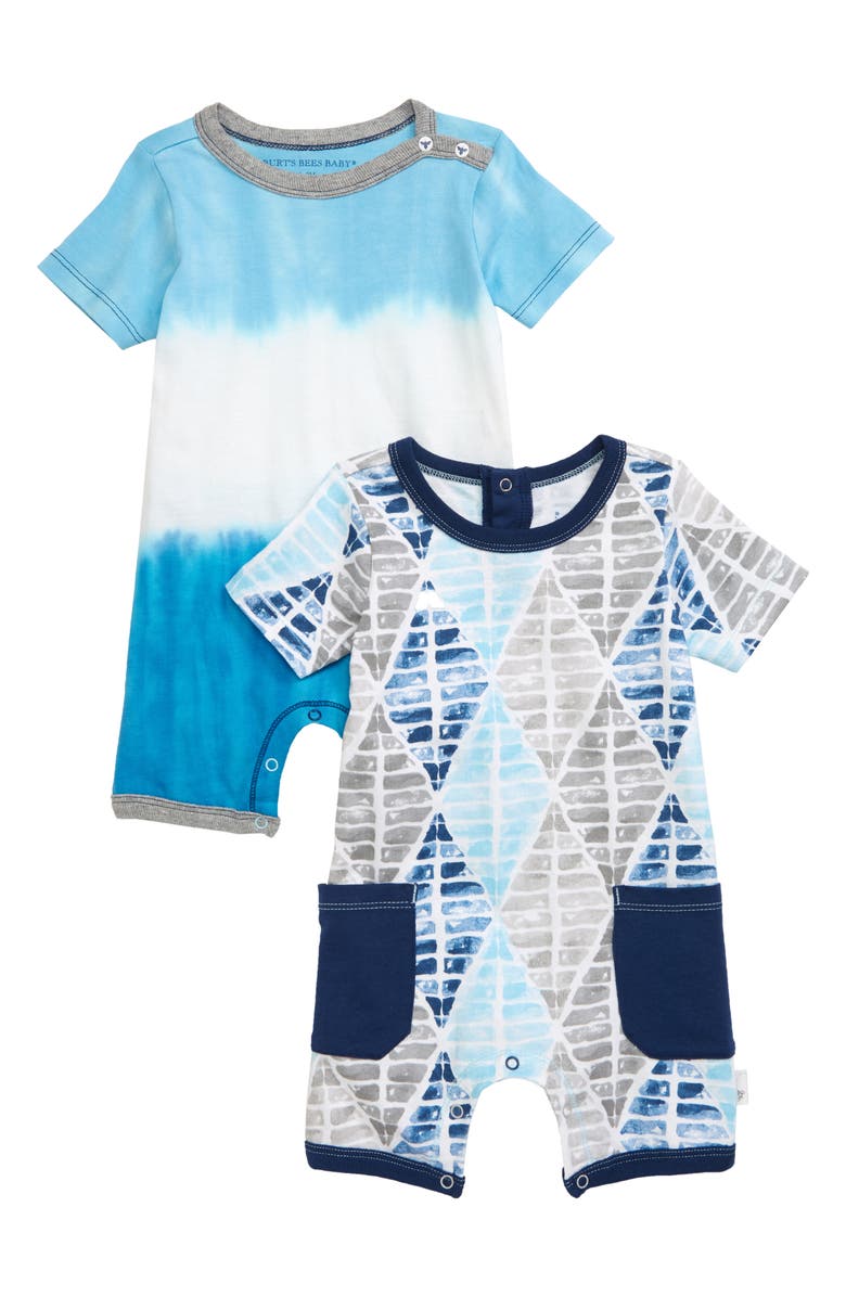 Burt's Bees Baby 2-Pack Graphic Organic Cotton Rompers, Main, color, 
