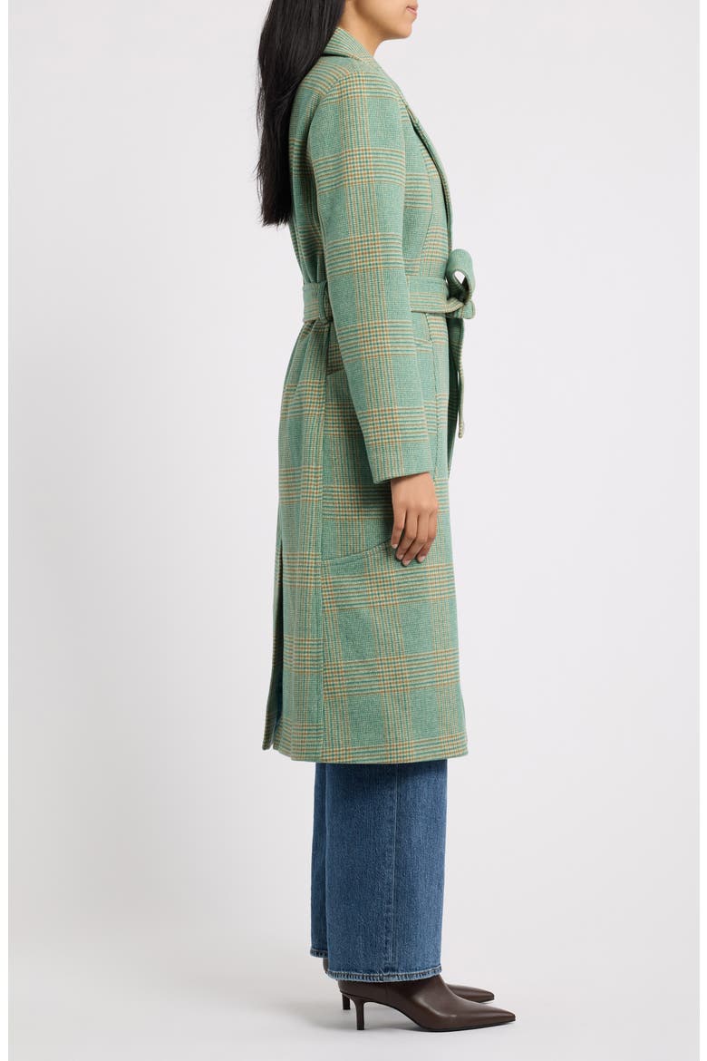 Belted Wool Blend Longline Coat, Alternate, color, GREENPLAID