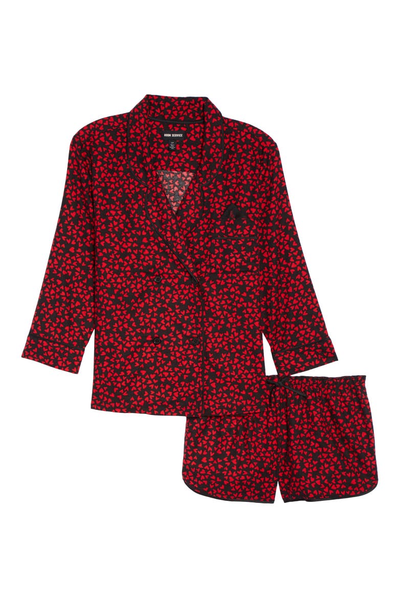 ROOM SERVICE Shorty Flannel Pajamas, Alternate, color, RED