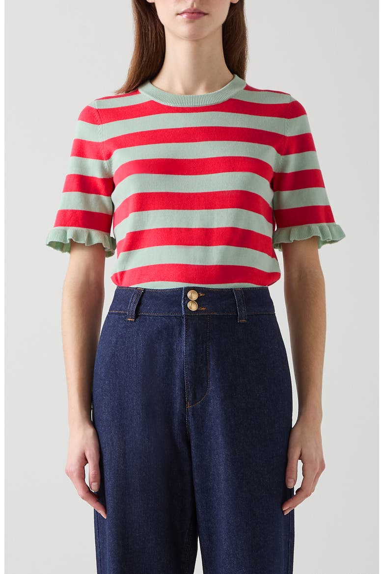 Bells Stripe Sweater, Main, color, RED MULTI